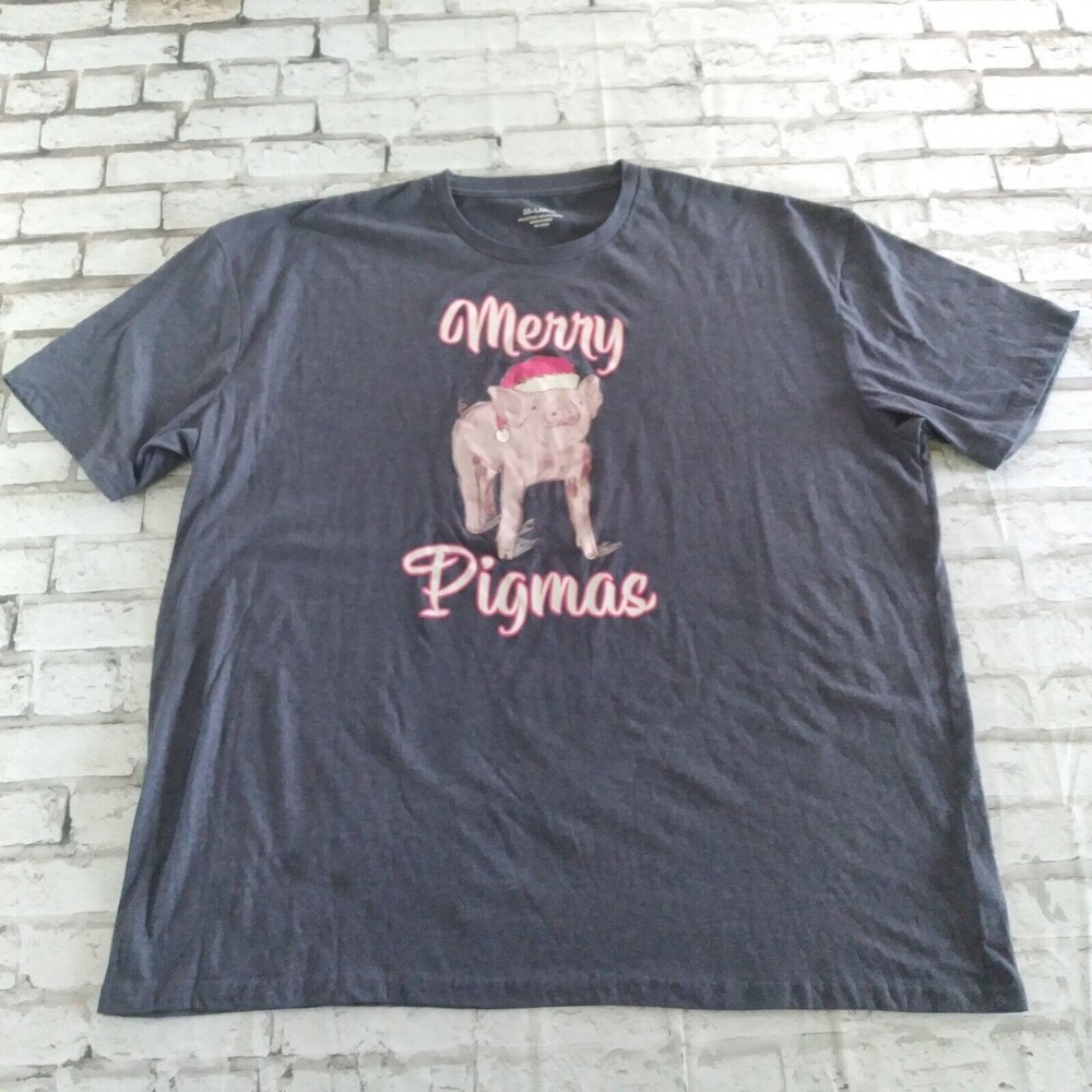 Merry Pigmas Mens T Shirt 3XL Gray Blue Pig Christmas Tee